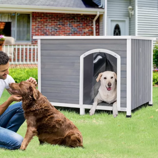 Petsfit 402quot Dog House Outside Dog House Weatherproof No Tools Required Assembly Folding Dog House Outdoor Unfold to Use Outdoor Dog House with Door Flap Medium GreyGrey  WhiteL453 L