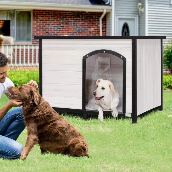 Petsfit 402quot Dog House Outside Dog House Weatherproof No Tools Required Assembly Folding Dog House Outdoor Unfold to Use Outdoor Dog House with Door Flap Medium GreyWhite  BlackL453 L