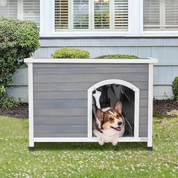 Petsfit 402quot Dog House Outside Dog House Weatherproof No Tools Required Assembly Folding Dog House Outdoor Unfold to Use Outdoor Dog House with Door Flap Medium GreyGreyM402 L