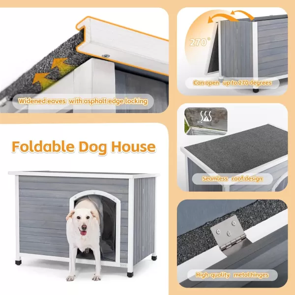 Petsfit 402quot Dog House Outside Dog House Weatherproof No Tools Required Assembly Folding Dog House Outdoor Unfold to Use Outdoor Dog House with Door Flap Medium GreyGrey  WhiteL453 L