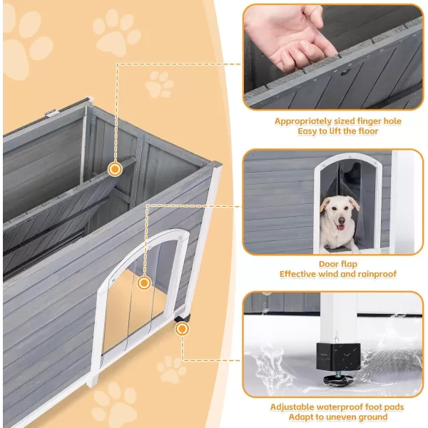 Petsfit 402quot Dog House Outside Dog House Weatherproof No Tools Required Assembly Folding Dog House Outdoor Unfold to Use Outdoor Dog House with Door Flap Medium GreyGrey  WhiteL453 L