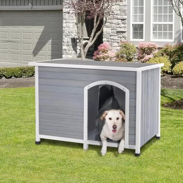 Petsfit 402quot Dog House Outside Dog House Weatherproof No Tools Required Assembly Folding Dog House Outdoor Unfold to Use Outdoor Dog House with Door Flap Medium GreyGreyL453 L