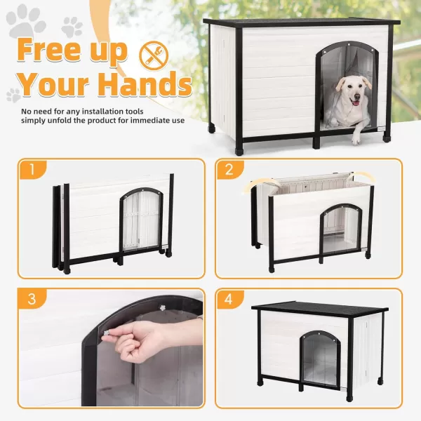 Petsfit 402quot Dog House Outside Dog House Weatherproof No Tools Required Assembly Folding Dog House Outdoor Unfold to Use Outdoor Dog House with Door Flap Medium GreyWhite  BlackL453 L