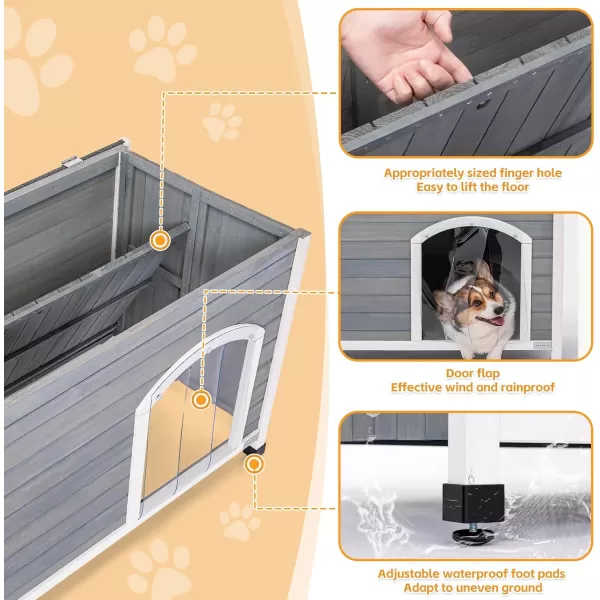 Petsfit 402quot Dog House Outside Dog House Weatherproof No Tools Required Assembly Folding Dog House Outdoor Unfold to Use Outdoor Dog House with Door Flap Medium GreyGrey  WhiteM402 L