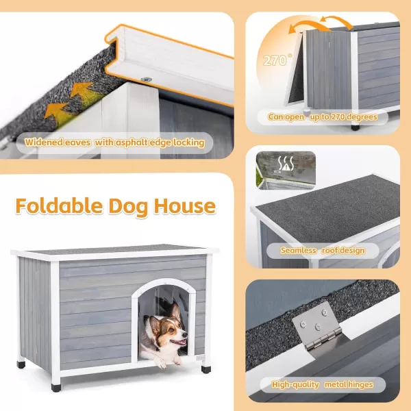 Petsfit 402quot Dog House Outside Dog House Weatherproof No Tools Required Assembly Folding Dog House Outdoor Unfold to Use Outdoor Dog House with Door Flap Medium GreyGreyM402 L