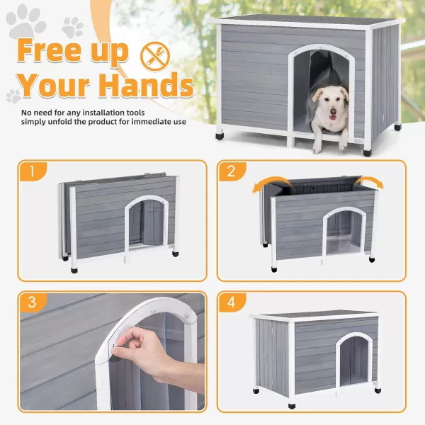 Petsfit 402quot Dog House Outside Dog House Weatherproof No Tools Required Assembly Folding Dog House Outdoor Unfold to Use Outdoor Dog House with Door Flap Medium GreyGreyL453 L