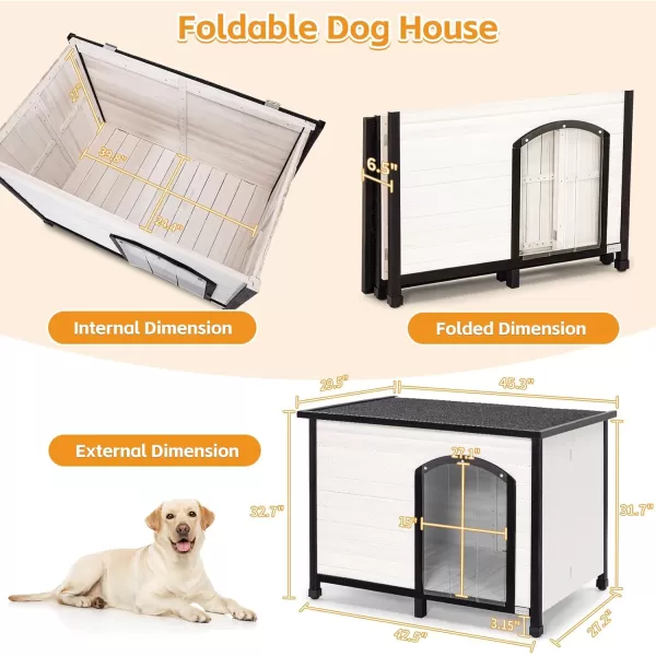 Petsfit 402quot Dog House Outside Dog House Weatherproof No Tools Required Assembly Folding Dog House Outdoor Unfold to Use Outdoor Dog House with Door Flap Medium GreyWhiteL453 L