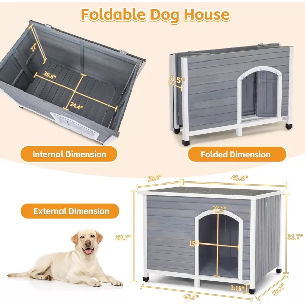 Petsfit 402quot Dog House Outside Dog House Weatherproof No Tools Required Assembly Folding Dog House Outdoor Unfold to Use Outdoor Dog House with Door Flap Medium GreyGreyL453 L