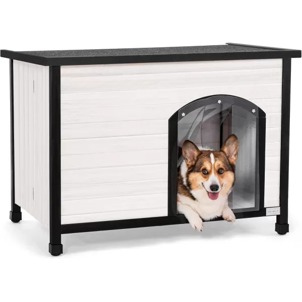 Petsfit 402quot Dog House Outside Dog House Weatherproof No Tools Required Assembly Folding Dog House Outdoor Unfold to Use Outdoor Dog House with Door Flap Medium Grey402 White