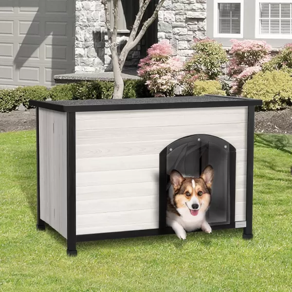 Petsfit 402quot Dog House Outside Dog House Weatherproof No Tools Required Assembly Folding Dog House Outdoor Unfold to Use Outdoor Dog House with Door Flap Medium Grey402 White