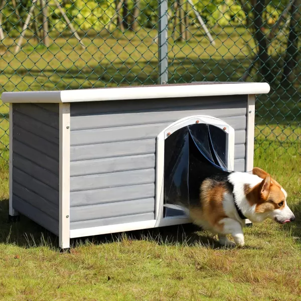 Petsfit Extra Large Dog House Outdoor Wooden Dog House for Large Dogs Red 456quotL X 31quotW X 32quotHGrey  White