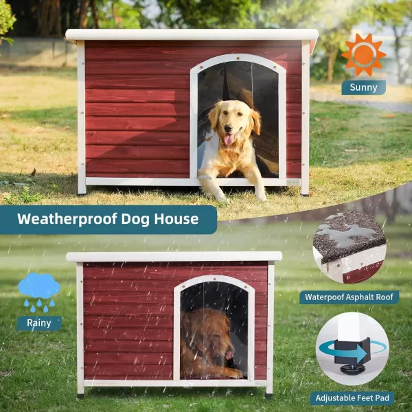 Petsfit Extra Large Dog House Outdoor Wooden Dog House for Large Dogs Red 456quotL X 31quotW X 32quotHRed