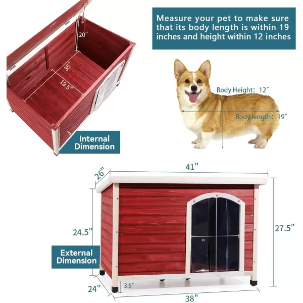 Petsfit Extra Large Dog House Outdoor Wooden Dog House for Large Dogs Red 456quotL X 31quotW X 32quotHRed