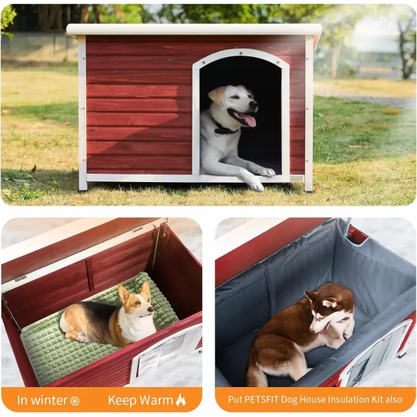 Petsfit Extra Large Dog House Outdoor Wooden Dog House for Large Dogs Red 456quotL X 31quotW X 32quotHRed  White