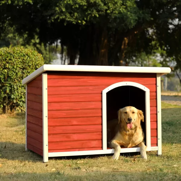 Petsfit Extra Large Dog House Outdoor Wooden Dog House for Large Dogs Red 456quotL X 31quotW X 32quotHRed  White