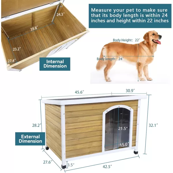 Petsfit Extra Large Dog House Outdoor Wooden Dog House for Large Dogs Red 456quotL X 31quotW X 32quotHYellow  White