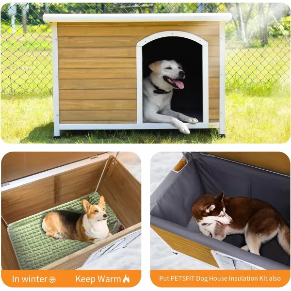 Petsfit Extra Large Dog House Outdoor Wooden Dog House for Large Dogs Red 456quotL X 31quotW X 32quotHYellow  White