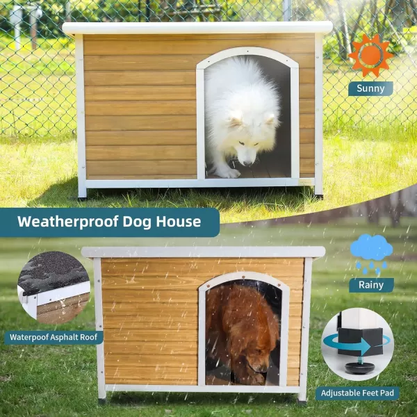 Petsfit Extra Large Dog House Outdoor Wooden Dog House for Large Dogs Red 456quotL X 31quotW X 32quotHYellow  White