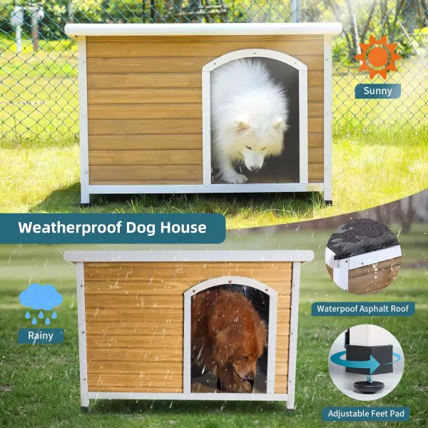 Petsfit Extra Large Dog House Outdoor Wooden Dog House for Large Dogs Red 456quotL X 31quotW X 32quotHYellow and White