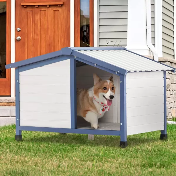 Petsfit Large Dog House 465quot L x 317quot W x 325quot H PVC Roof Outdoor Dog House for Small Medium Large Dogs Durable Dog House for Easy Clean and Assemble WhiteM42 L x 289 W x 275 H