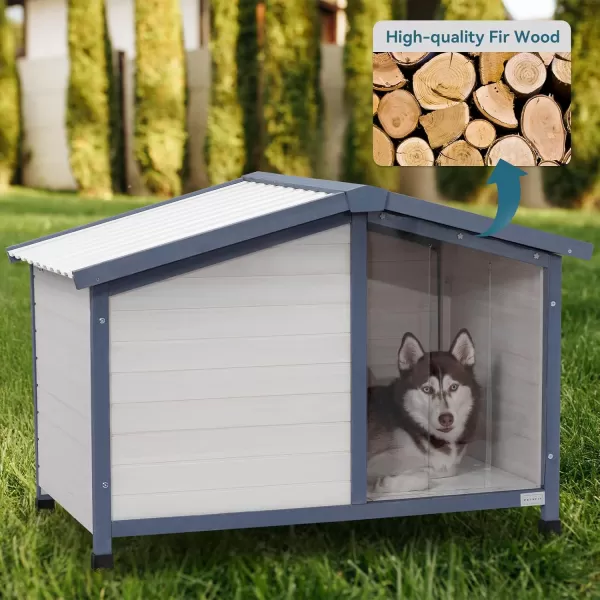 Petsfit Large Dog House 465quot L x 317quot W x 325quot H PVC Roof Outdoor Dog House for Small Medium Large Dogs Durable Dog House for Easy Clean and Assemble WhiteL465 L x 317 W x 325 H