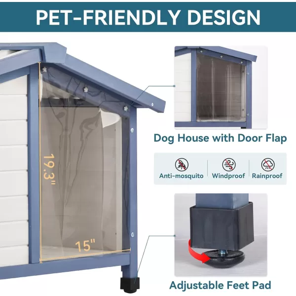 Petsfit Large Dog House 465quot L x 317quot W x 325quot H PVC Roof Outdoor Dog House for Small Medium Large Dogs Durable Dog House for Easy Clean and Assemble WhiteM42 L x 289 W x 275 H