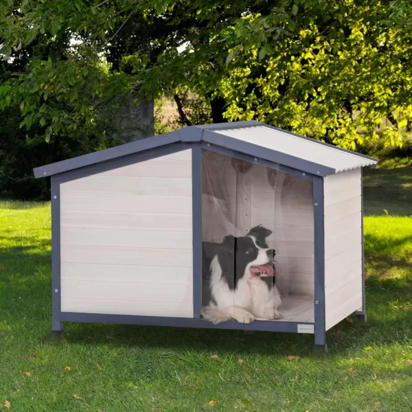 Petsfit Large Dog House 465quot L x 317quot W x 325quot H PVC Roof Outdoor Dog House for Small Medium Large Dogs Durable Dog House for Easy Clean and Assemble WhiteL465 L x 317 W x 325 H