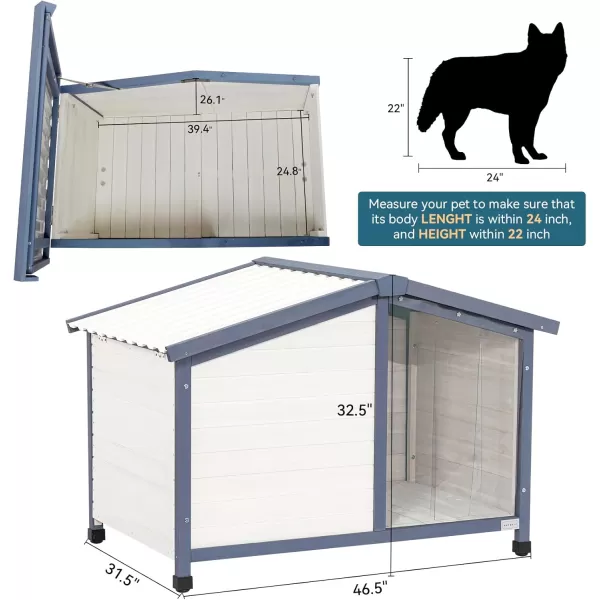 Petsfit Large Dog House 465quot L x 317quot W x 325quot H PVC Roof Outdoor Dog House for Small Medium Large Dogs Durable Dog House for Easy Clean and Assemble WhiteL465 L x 317 W x 325 H