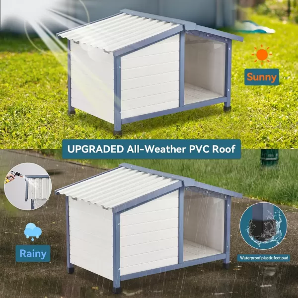 Petsfit Large Dog House 465quot L x 317quot W x 325quot H PVC Roof Outdoor Dog House for Small Medium Large Dogs Durable Dog House for Easy Clean and Assemble WhiteSmall33L x 225W x 252H