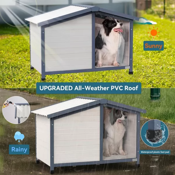 Petsfit Large Dog House 465quot L x 317quot W x 325quot H PVC Roof Outdoor Dog House for Small Medium Large Dogs Durable Dog House for Easy Clean and Assemble WhiteLarge465L x 317W x 325H