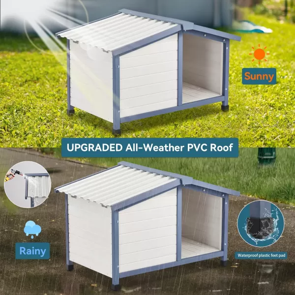 Petsfit Large Dog House 465quot L x 317quot W x 325quot H PVC Roof Outdoor Dog House for Small Medium Large Dogs Durable Dog House for Easy Clean and Assemble WhiteM42 L x 289 W x 275 H