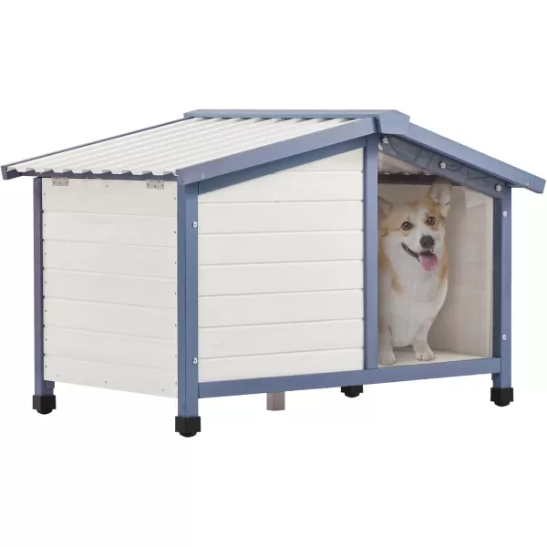 Petsfit Large Dog House 465quot L x 317quot W x 325quot H PVC Roof Outdoor Dog House for Small Medium Large Dogs Durable Dog House for Easy Clean and Assemble WhiteM42 L x 289 W x 275 H