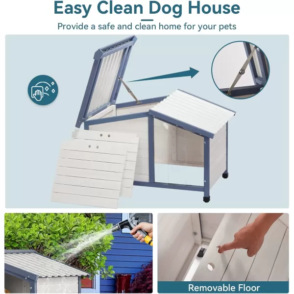 Petsfit Large Dog House 465quot L x 317quot W x 325quot H PVC Roof Outdoor Dog House for Small Medium Large Dogs Durable Dog House for Easy Clean and Assemble WhiteS33L x 225W x 252H