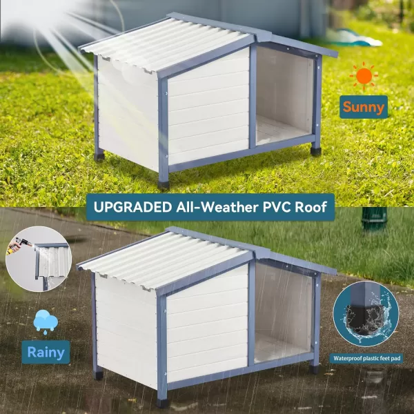 Petsfit Large Dog House 465quot L x 317quot W x 325quot H PVC Roof Outdoor Dog House for Small Medium Large Dogs Durable Dog House for Easy Clean and Assemble WhiteMedium42L x 289W x 275H