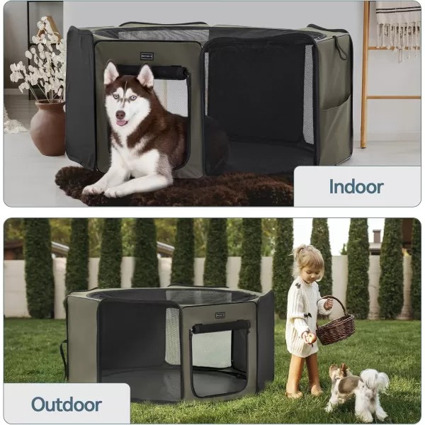 Petsfit Portable Dog Playpen for Large DogsCatRabbitChick Removable and Easy Cleaning PVC Coating Bottom Pet Playpen for IndoorOutdoorTravel Use Large 455quotx455quotx21quotGreyBrownBlack