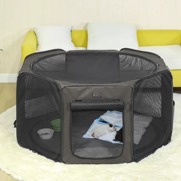 Petsfit Portable Dog Playpen for Large DogsCatRabbitChick Removable and Easy Cleaning PVC Coating Bottom Pet Playpen for IndoorOutdoorTravel Use Large 455quotx455quotx21quotGreyBrownBlack