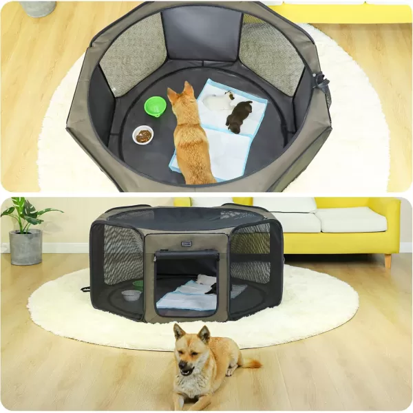 Petsfit Portable Dog Playpen for Large DogsCatRabbitChick Removable and Easy Cleaning PVC Coating Bottom Pet Playpen for IndoorOutdoorTravel Use Large 455quotx455quotx21quotGreyBrownBlack