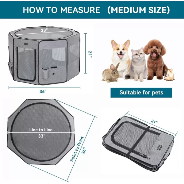 Petsfit Puppy Dog Playpen Indoor Small Playpen for Dogs Cat Playpen Outdoor Portable with Carrying Case Removable Zipper Sealed Cover Playpen Mat Grey Small 295quotx295quotx165quotHGrey