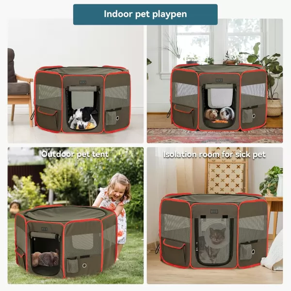 Petsfit Puppy Dog Playpen Indoor Small Playpen for Dogs Cat Playpen Outdoor Portable with Carrying Case Removable Zipper Sealed Cover Playpen Mat Grey Small 295quotx295quotx165quotHGreyBrown