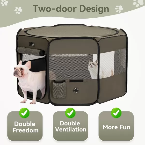 Petsfit Puppy Dog Playpen Indoor Small Playpen for Dogs Cat Playpen Outdoor Portable with Carrying Case Removable Zipper Sealed Cover Playpen Mat Grey Small 295quotx295quotx165quotHArmy Green