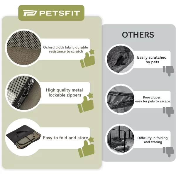 Petsfit Puppy Dog Playpen Indoor Small Playpen for Dogs Cat Playpen Outdoor Portable with Carrying Case Removable Zipper Sealed Cover Playpen Mat Grey Small 295quotx295quotx165quotHArmy Green