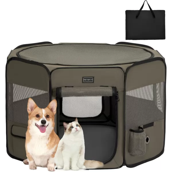 Petsfit Puppy Dog Playpen Indoor Small Playpen for Dogs Cat Playpen Outdoor Portable with Carrying Case Removable Zipper Sealed Cover Playpen Mat Grey Small 295quotx295quotx165quotHArmy Green