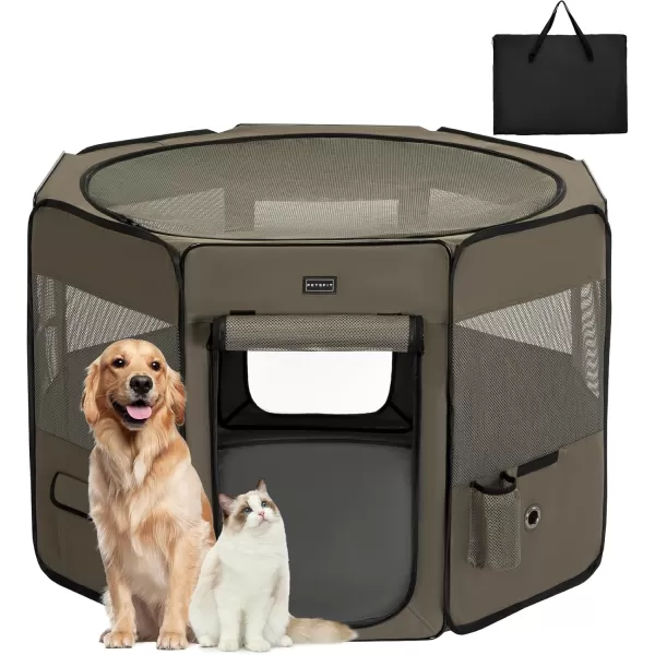 Petsfit Puppy Dog Playpen Indoor Small Playpen for Dogs Cat Playpen Outdoor Portable with Carrying Case Removable Zipper Sealed Cover Playpen Mat Grey Small 295quotx295quotx165quotHArmy Green