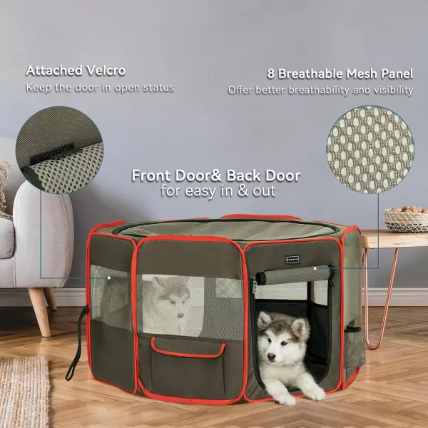 Petsfit Puppy Dog Playpen Indoor Small Playpen for Dogs Cat Playpen Outdoor Portable with Carrying Case Removable Zipper Sealed Cover Playpen Mat Grey Small 295quotx295quotx165quotHGreyBrown