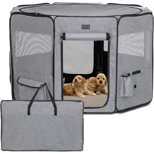 Petsfit Puppy Dog Playpen Indoor Small Playpen for Dogs Cat Playpen Outdoor Portable with Carrying Case Removable Zipper Sealed Cover Playpen Mat Grey Small 295quotx295quotx165quotHGrey