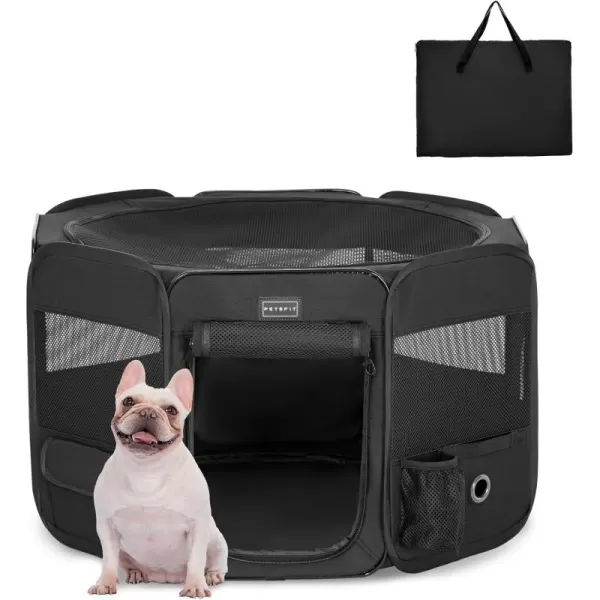 PETSFIT Dog Playpen 455quot Dia Pop Up Foldable Large Dog Kennel Indoor Outdoor Travel Portable Pet Playpen with Carring Case Zipper Removable Mesh Top Cover and Leakproof Playpen Bottom Mat Pink LBlack