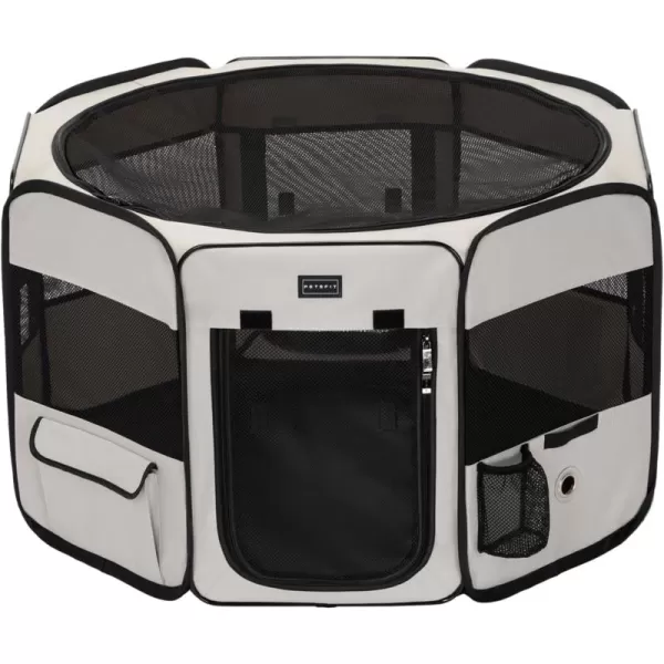 PETSFIT Dog Playpen 455quot Sturdy Pop Up Dog Kennel Foldable Dog Pen Indoor Outdoor Puppy Playpen for Medium Dogs Cats with Traveling Bag Zipper Sealed Removable Mesh Top Leakproof Bottom Mat Black LBeige