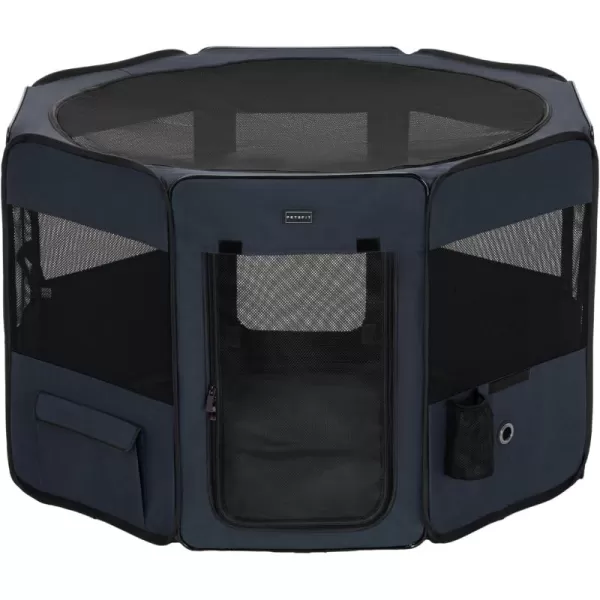 PETSFIT Dog Playpen 455quot Sturdy Pop Up Dog Kennel Foldable Dog Pen Indoor Outdoor Puppy Playpen for Medium Dogs Cats with Traveling Bag Zipper Sealed Removable Mesh Top Leakproof Bottom Mat Black LBlue