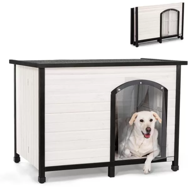 Petsfit 402quot Dog House Outside Dog House Weatherproof No Tools Required Assembly Folding Dog House Outdoor Unfold to Use Outdoor Dog House with Door Flap Medium GreyWhiteL453 L