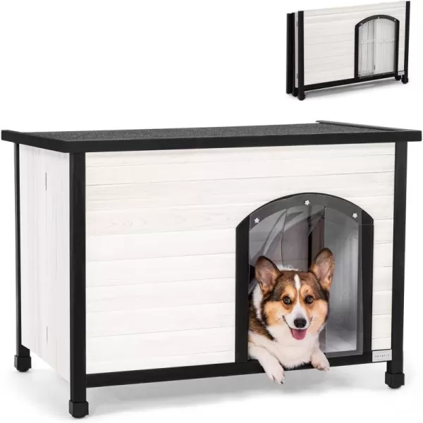 Petsfit 402quot Dog House Outside Dog House Weatherproof No Tools Required Assembly Folding Dog House Outdoor Unfold to Use Outdoor Dog House with Door Flap Medium Grey402 White